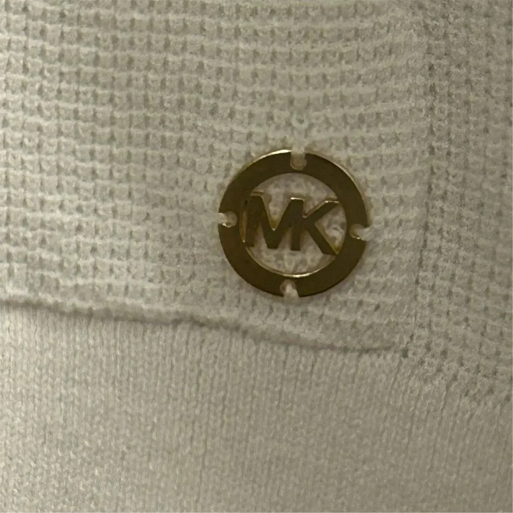 Michael Kors Women's White Ribbed Hoodie Sweater Size M‎ Pullover